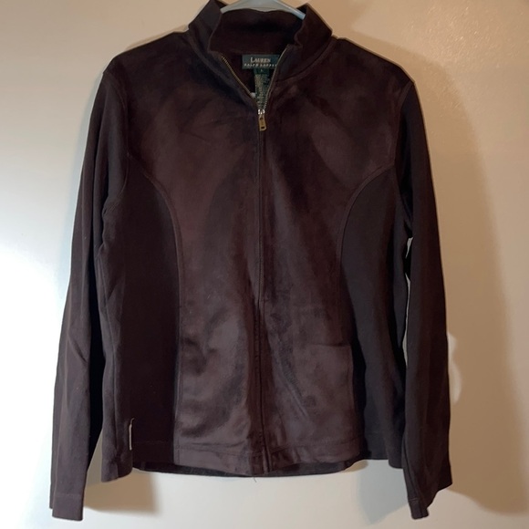 Lauren Ralph Lauren Dark Brown Faux Suede Zip Up Jacket - Picture 1 of 4